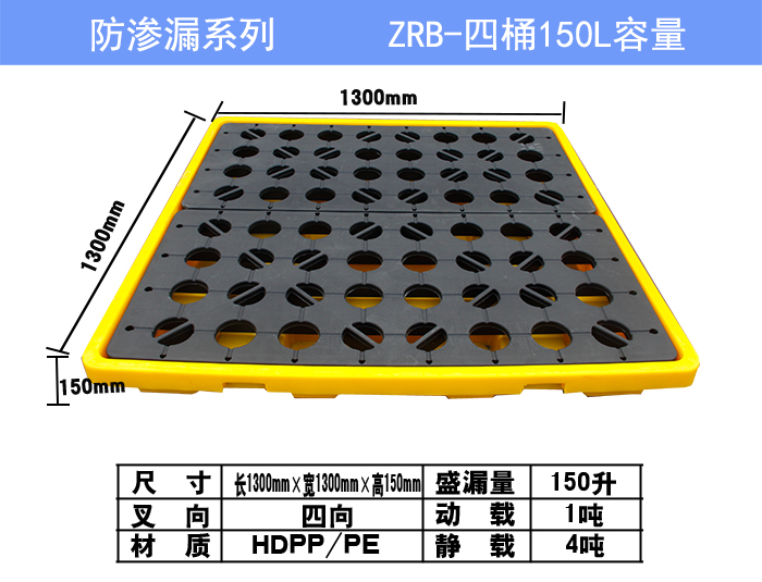 四桶150L防滲漏托盤參數圖